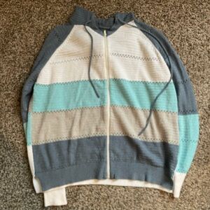 Men's Gray and Blue Striped Sweater